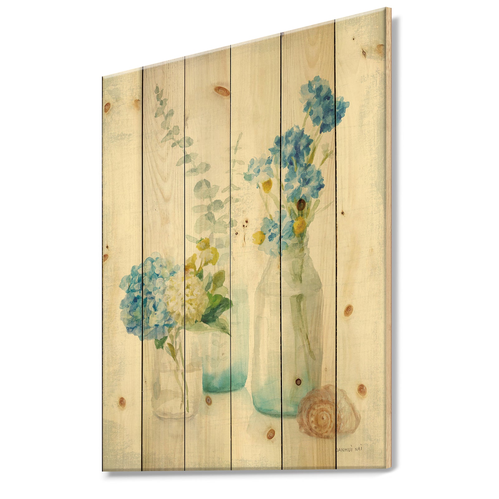 Cottage Florals III - Farmhouse Print on Natural Pine Wood
