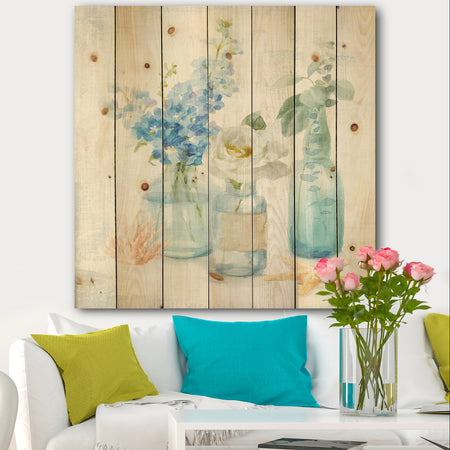 Cottage Florals II - Farmhouse Print on Natural Pine Wood