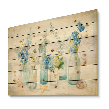 Cottage Florals I - Farmhouse Print on Natural Pine Wood