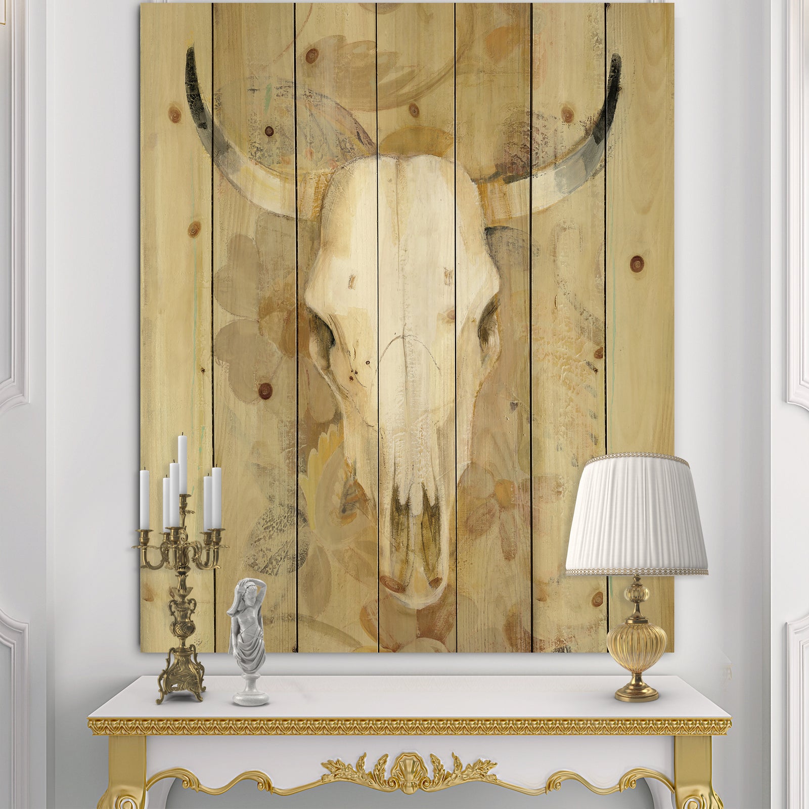Hers southwest bones - Gold Wildlife Print on Natural Pine Wood