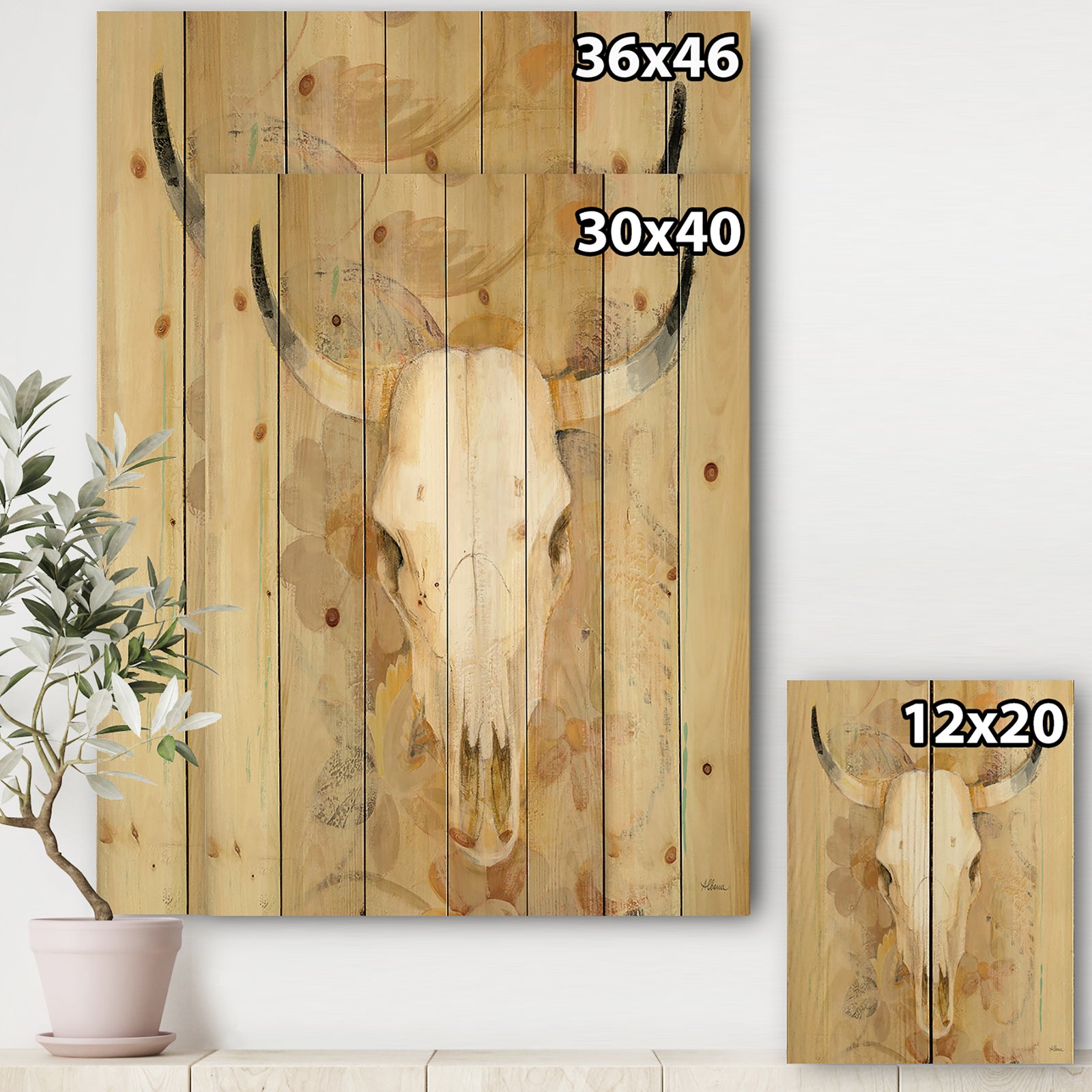 Hers southwest bones - Gold Wildlife Print on Natural Pine Wood