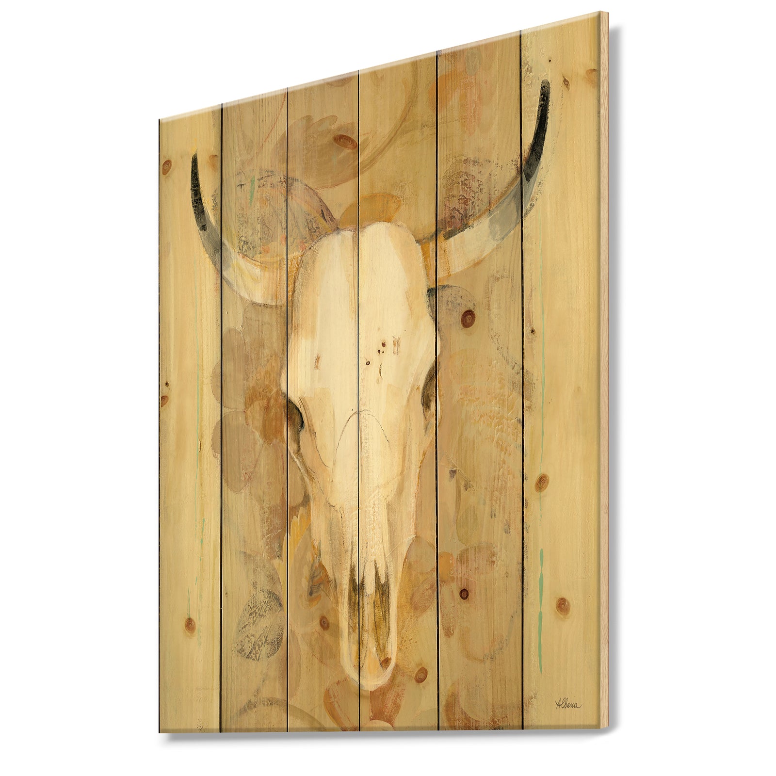 Hers southwest bones - Gold Wildlife Print on Natural Pine Wood