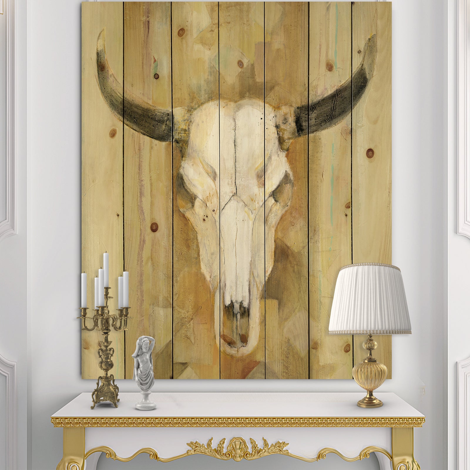 His southwest bones - Gold Wildlife Print on Natural Pine Wood