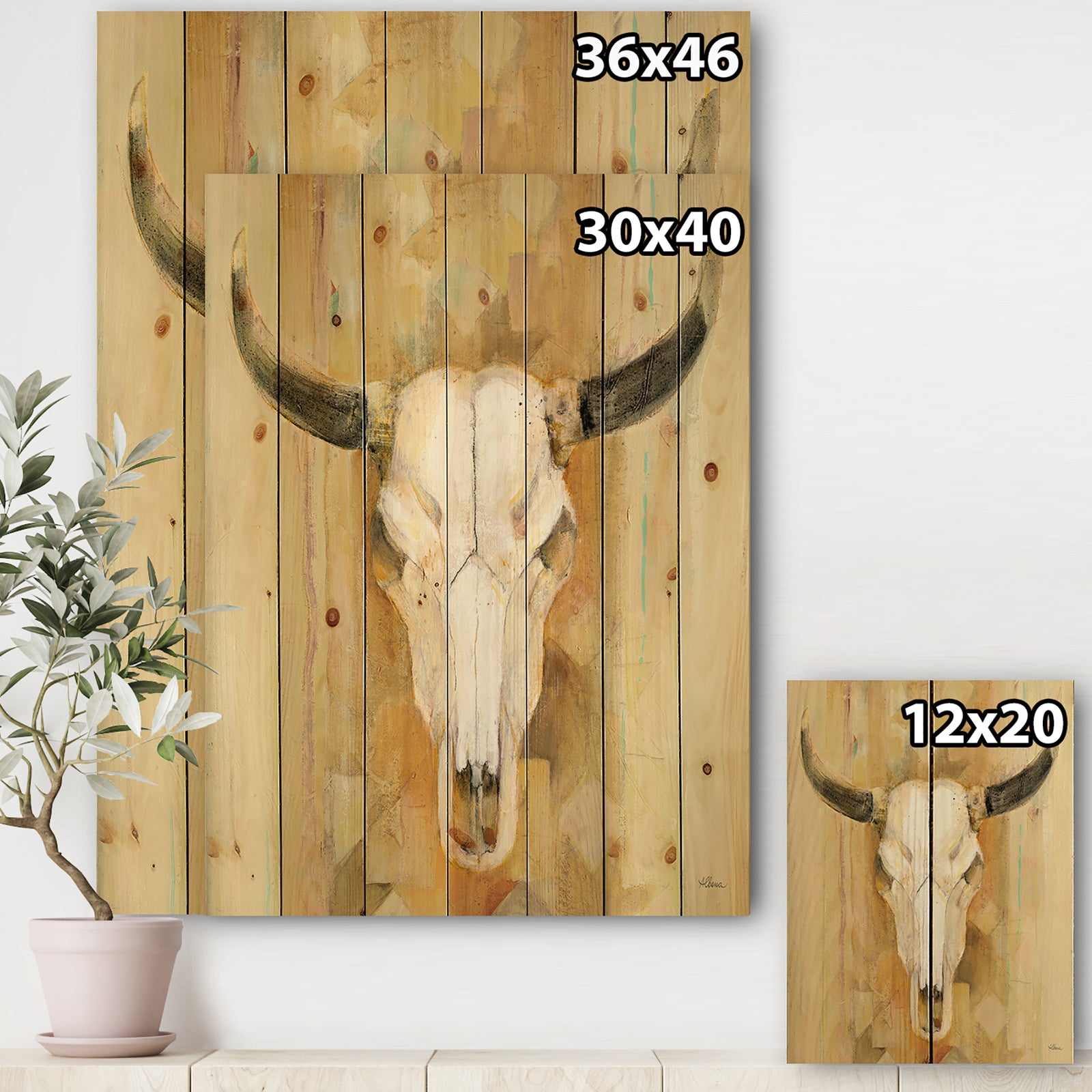 His southwest bones - Gold Wildlife Print on Natural Pine Wood