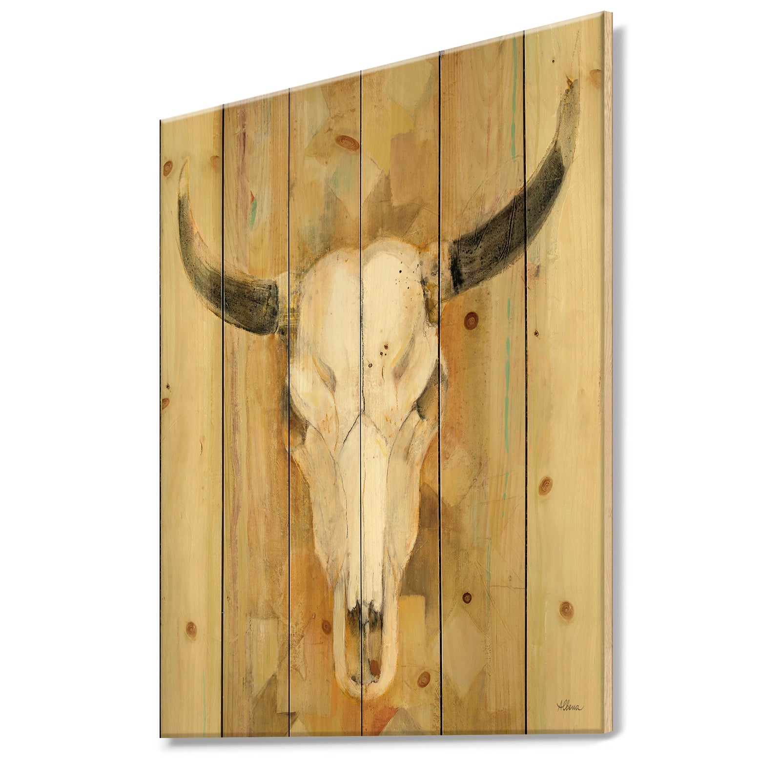 His southwest bones - Gold Wildlife Print on Natural Pine Wood