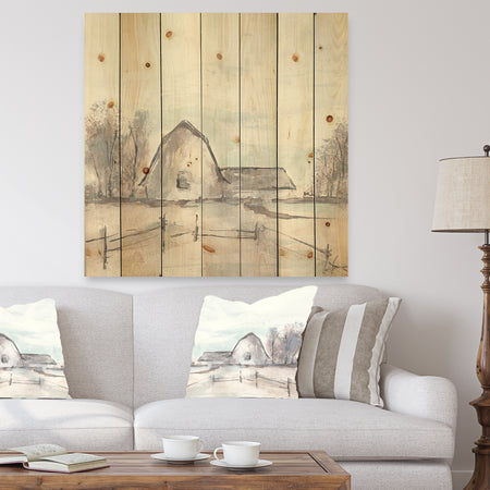 Farmhouse Barn Grey VIII - Modern Farmhouse Print on Natural Pine Wood