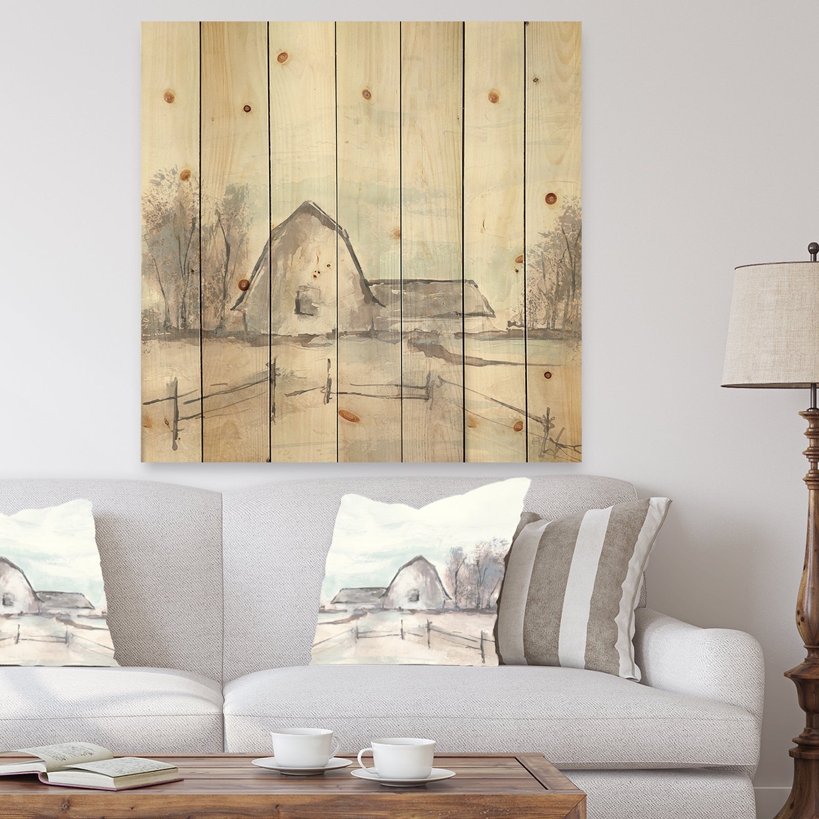 Farmhouse Barn Grey VIII - Modern Farmhouse Print on Natural Pine Wood
