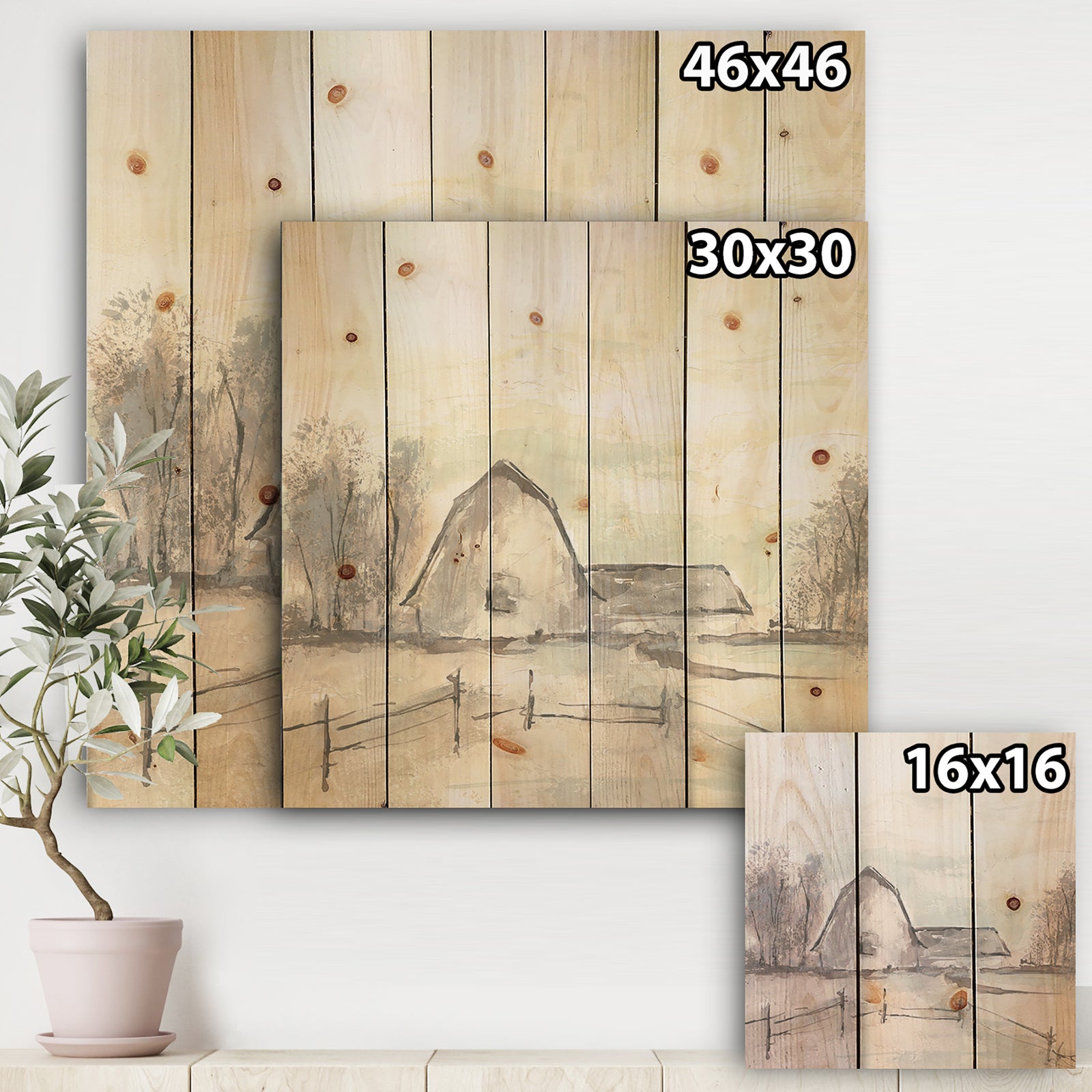 Farmhouse Barn Grey VIII - Modern Farmhouse Print on Natural Pine Wood