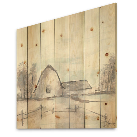 Farmhouse Barn Grey VIII - Modern Farmhouse Print on Natural Pine Wood