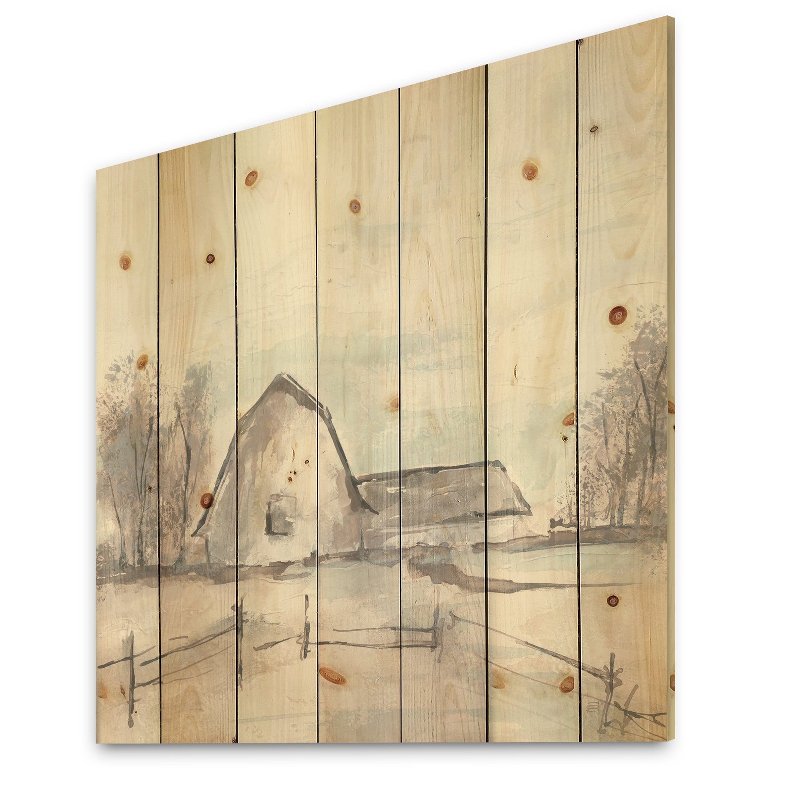 Farmhouse Barn Grey VIII - Modern Farmhouse Print on Natural Pine Wood