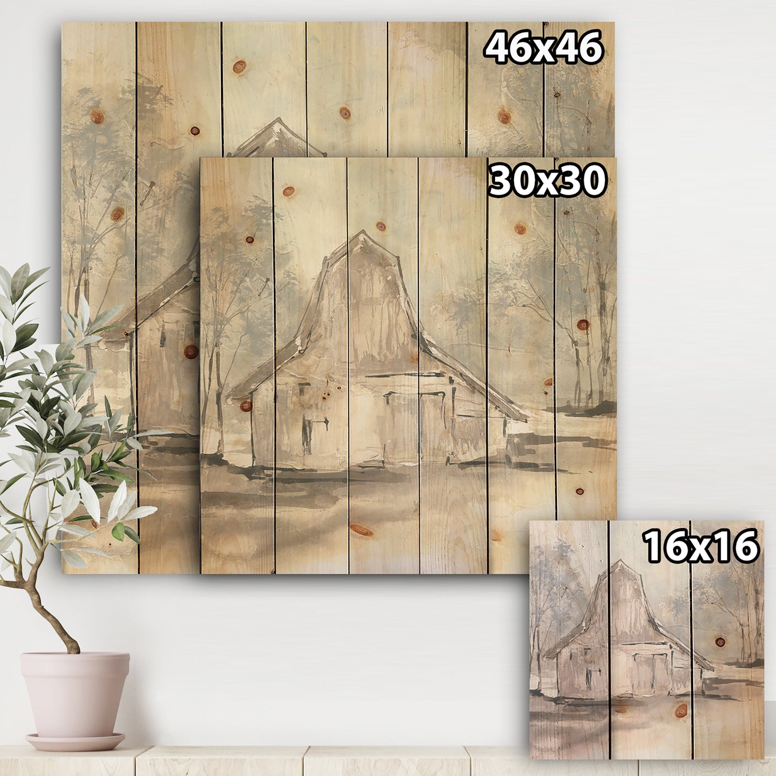 Farmhouse Barn Grey VI - Modern Farmhouse Print on Natural Pine Wood
