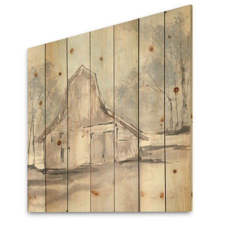 Farmhouse Barn Grey VI - Modern Farmhouse Print on Natural Pine Wood