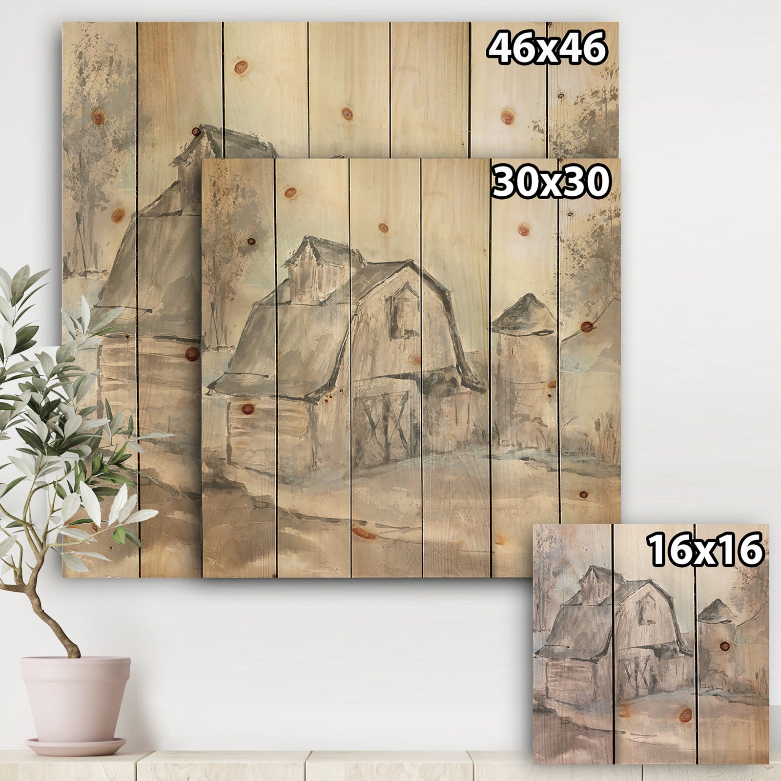 Farmhouse Barn Grey V - Modern Farmhouse Print on Natural Pine Wood
