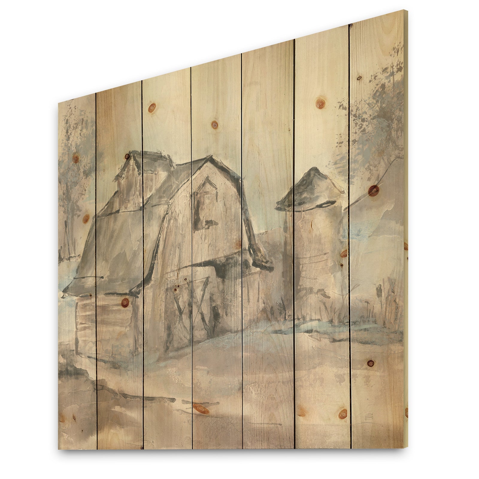 Farmhouse Barn Grey V - Modern Farmhouse Print on Natural Pine Wood