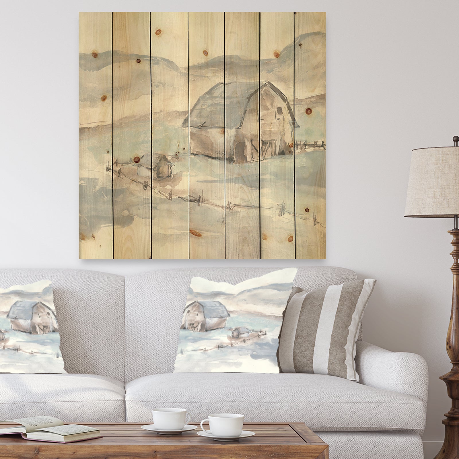 Farmhouse Barn Grey IV - Modern Farmhouse Print on Natural Pine Wood