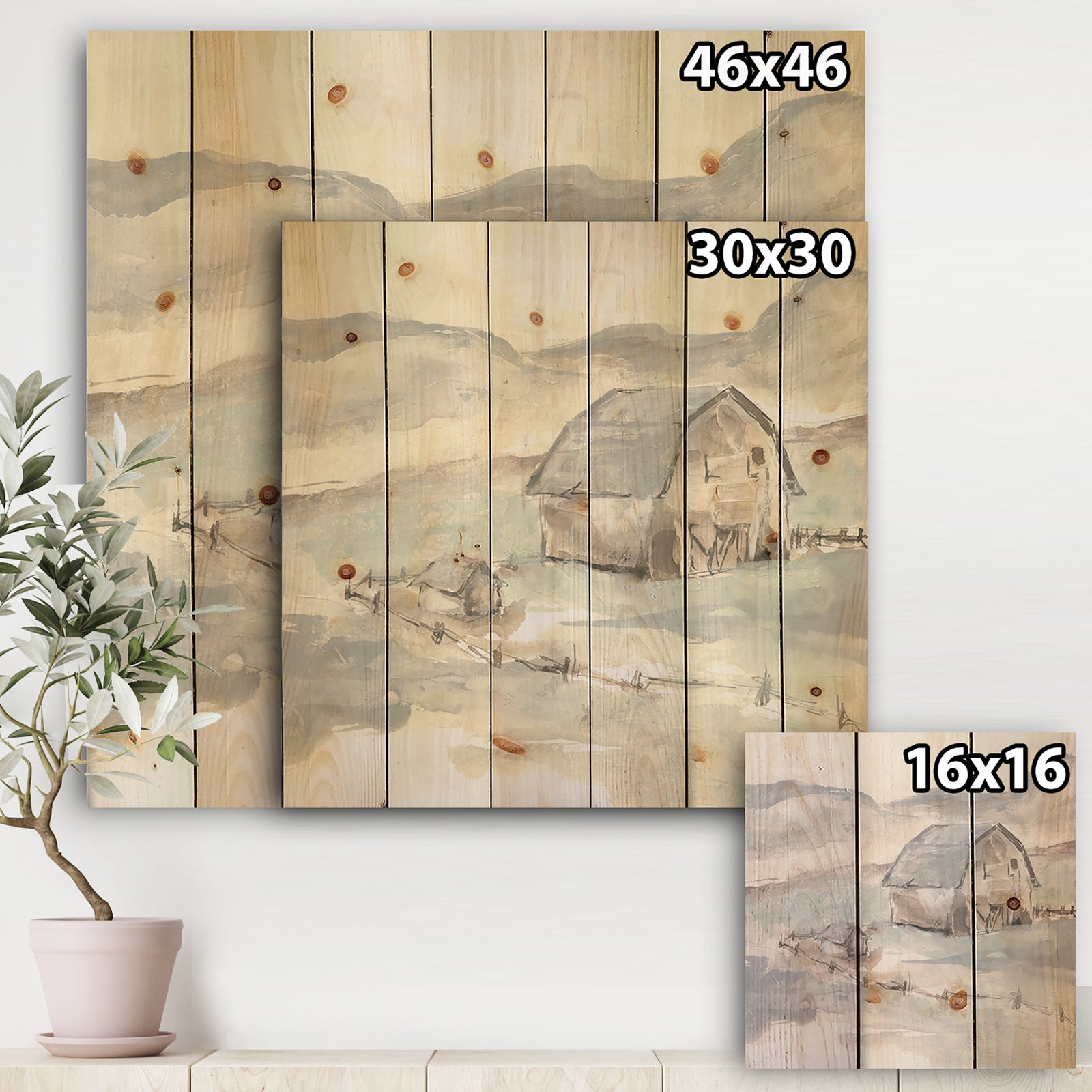 Farmhouse Barn Grey IV - Modern Farmhouse Print on Natural Pine Wood
