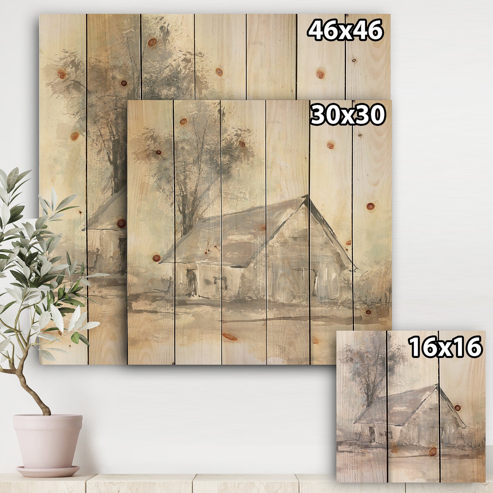 Farmhouse Barn Grey III - Modern Farmhouse Print on Natural Pine Wood