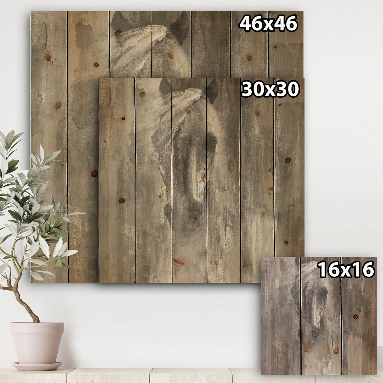 Farmhouse Horse - Modern Farmhouse Print on Natural Pine Wood