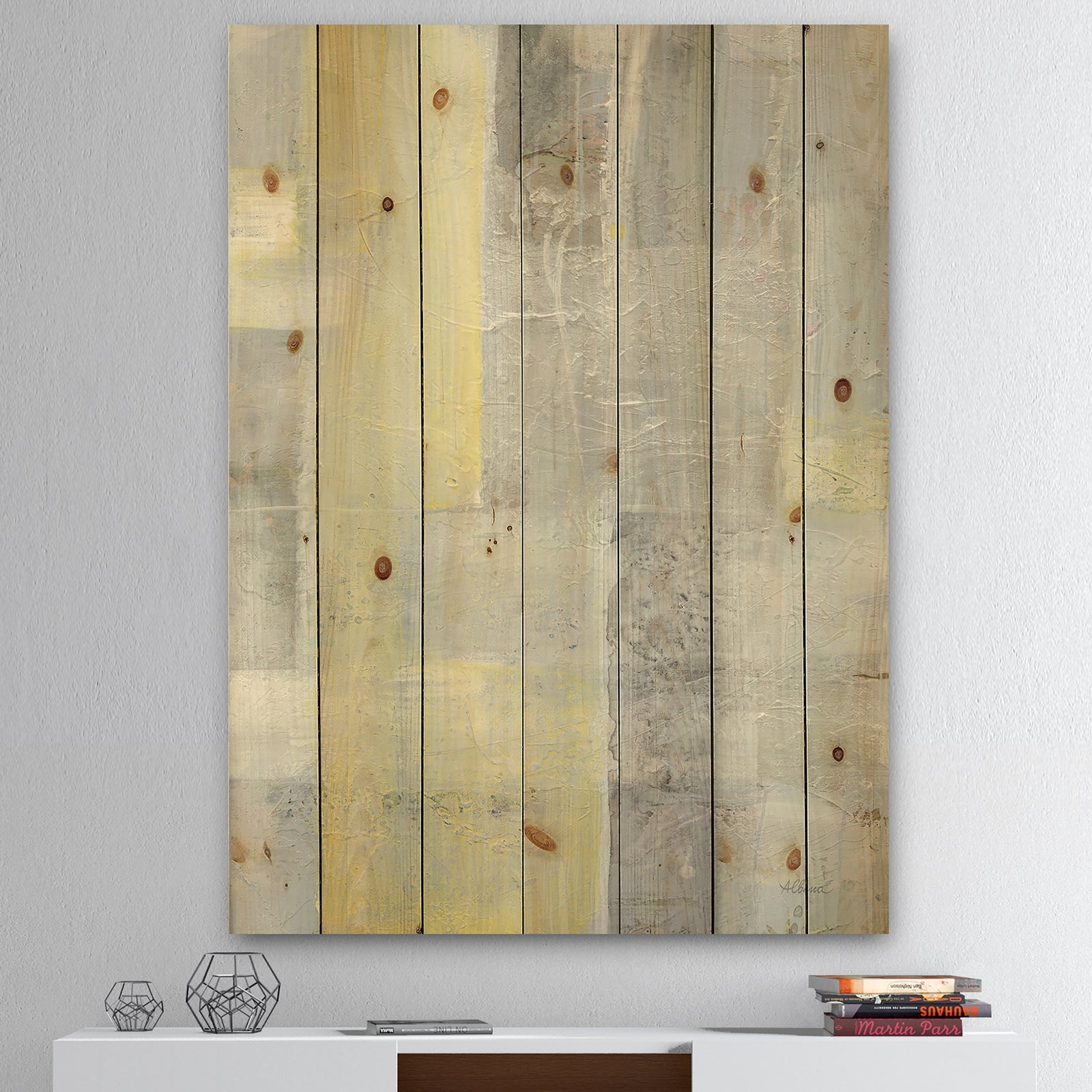 Patchwork Abstract II - Modern & Contemporary Print on Natural Pine Wood