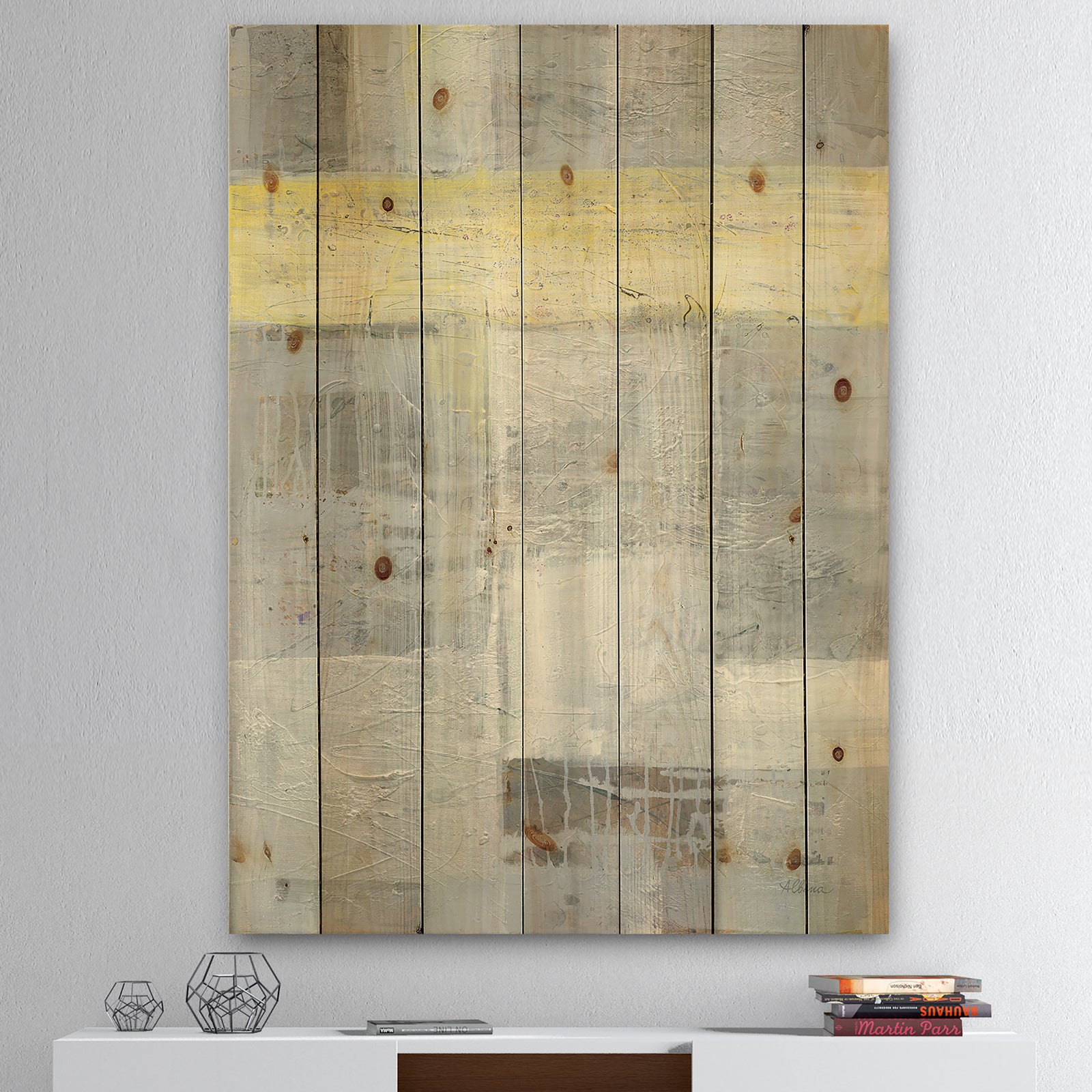 Patchwork Abstract I - Modern & Contemporary Print on Natural Pine Wood