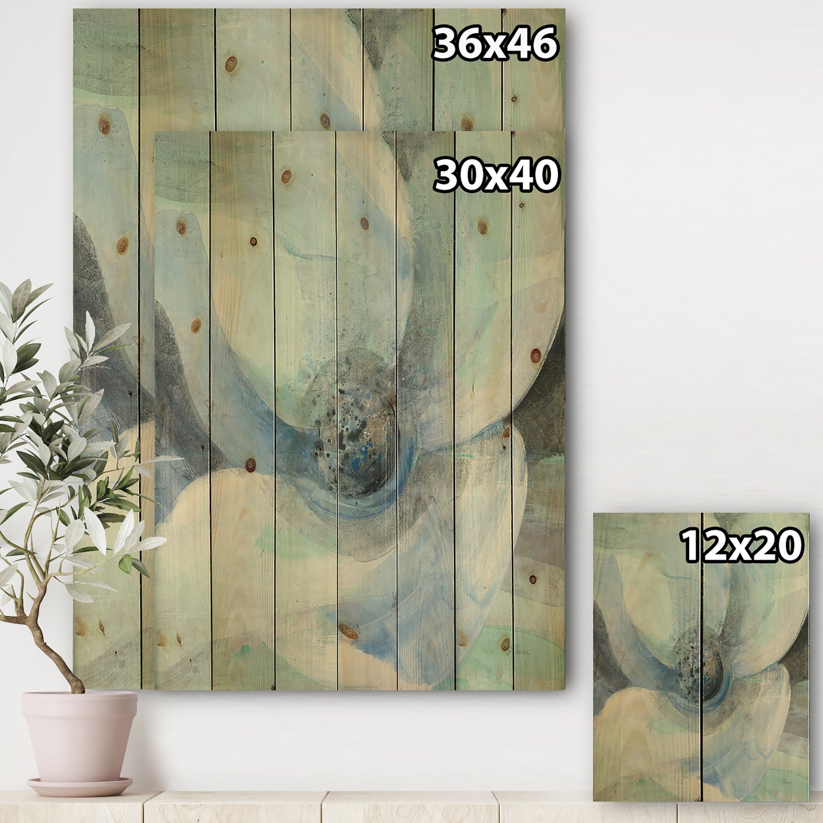 Watercolor Moonlight Magnolia II - Farmhouse Print on Natural Pine Wood
