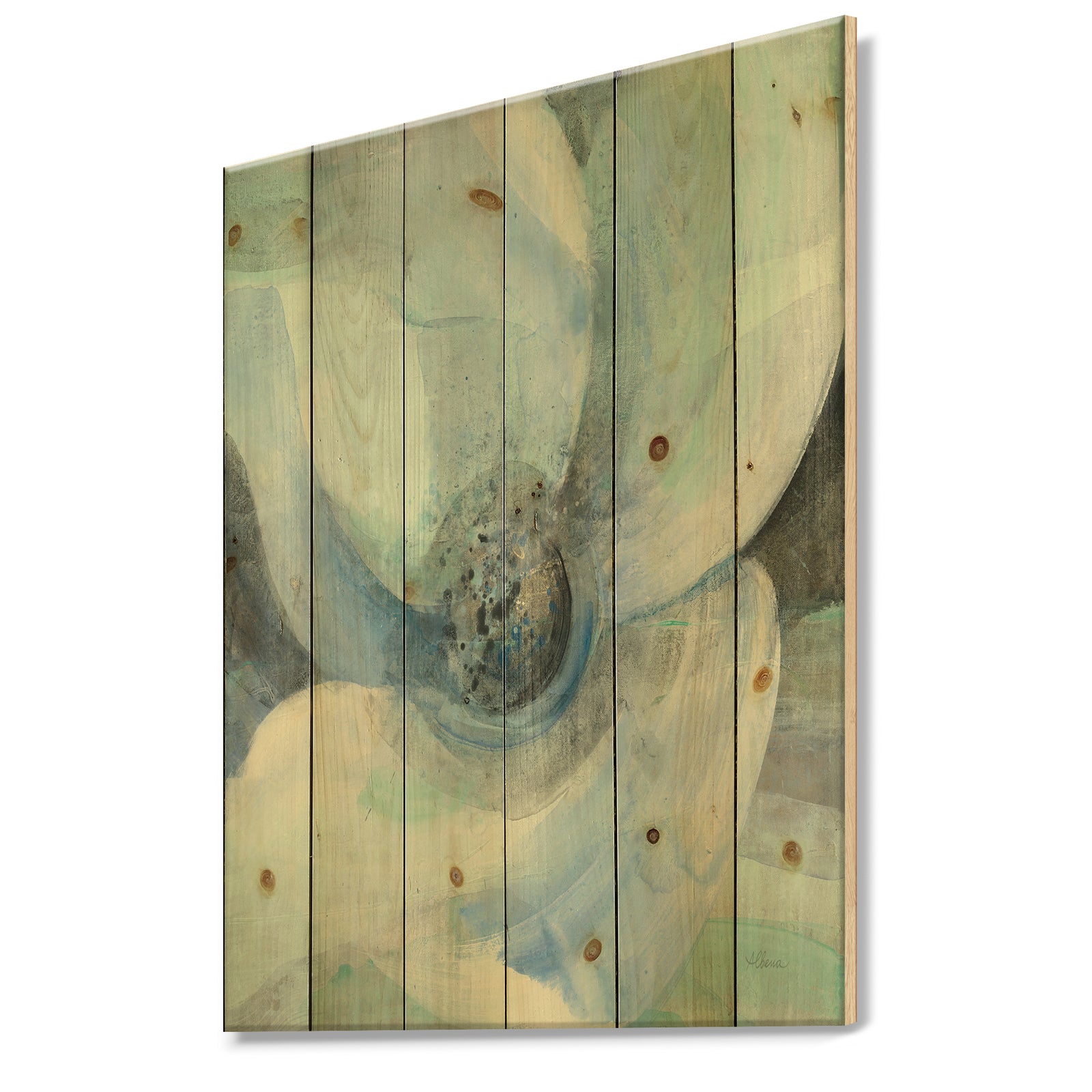 Watercolor Moonlight Magnolia II - Farmhouse Print on Natural Pine Wood
