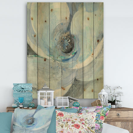 Watercolor Moonlight Magnolia I - Farmhouse Print on Natural Pine Wood