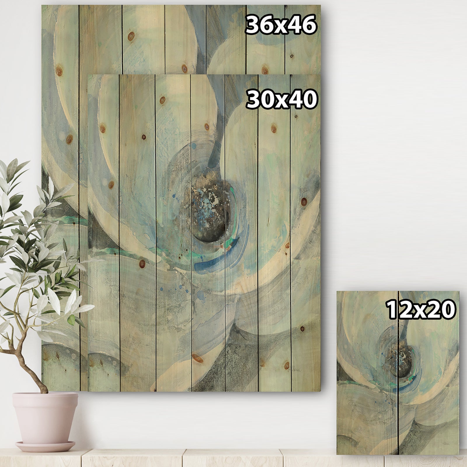 Watercolor Moonlight Magnolia I - Farmhouse Print on Natural Pine Wood