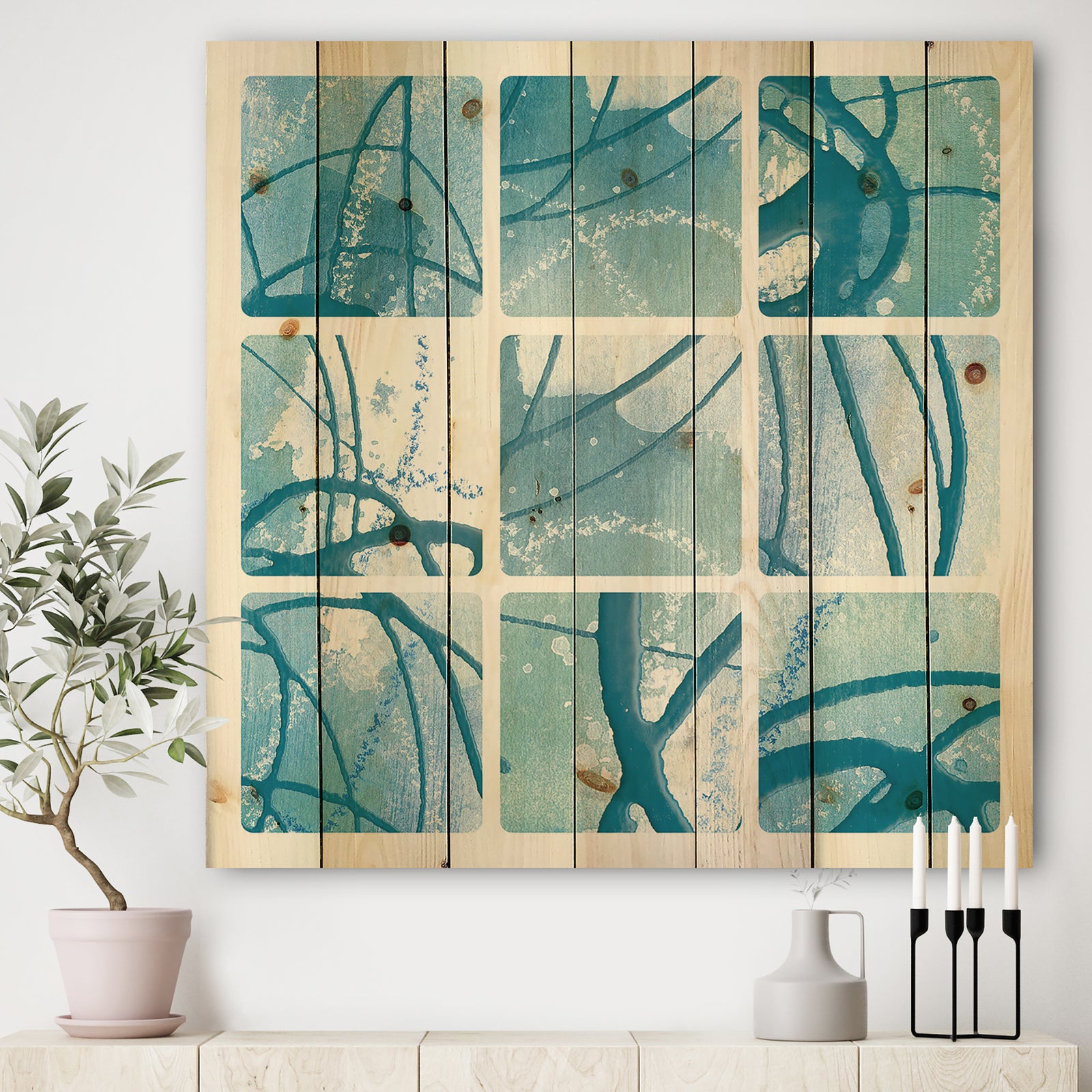 Underwater collage - Modern & Transitional Print on Natural Pine Wood