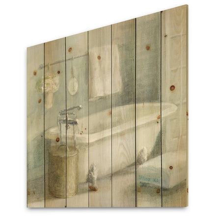 Pastel Bath I - Bathroom Print on Natural Pine Wood