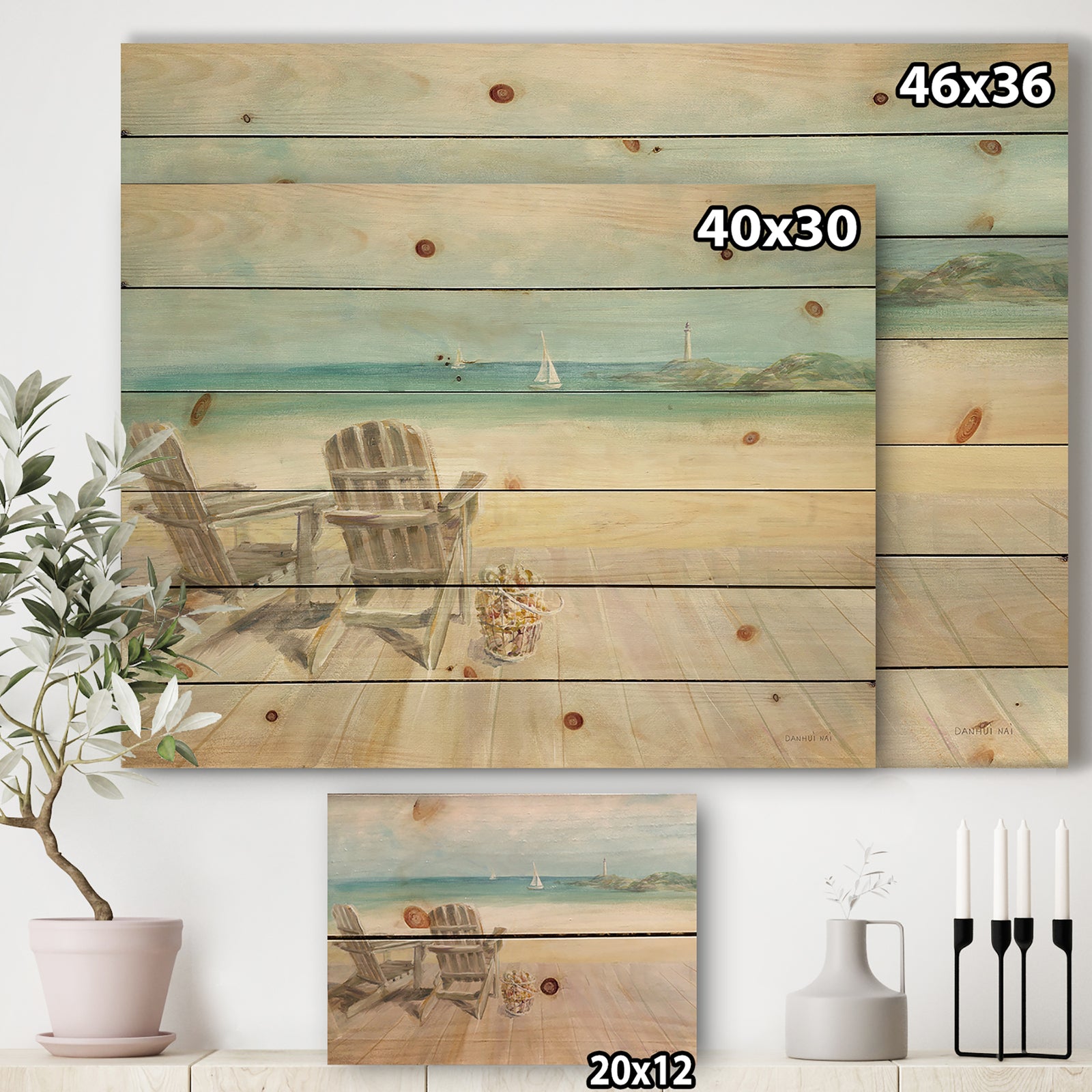 Seaside Morning no Window - Coastal Print on Natural Pine Wood