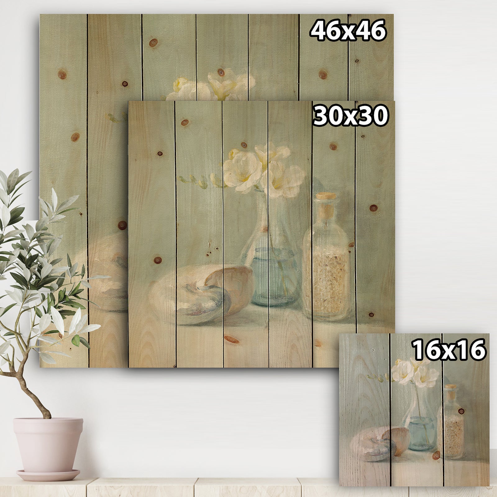Pastel Bath II - Nautical & Beach Print on Natural Pine Wood