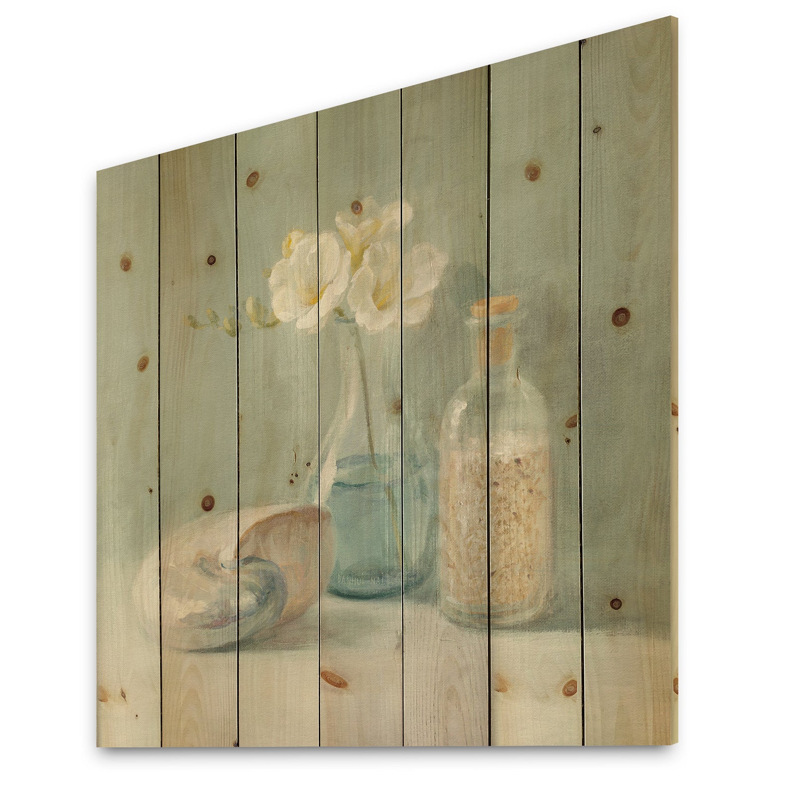 Pastel Bath II - Nautical & Beach Print on Natural Pine Wood