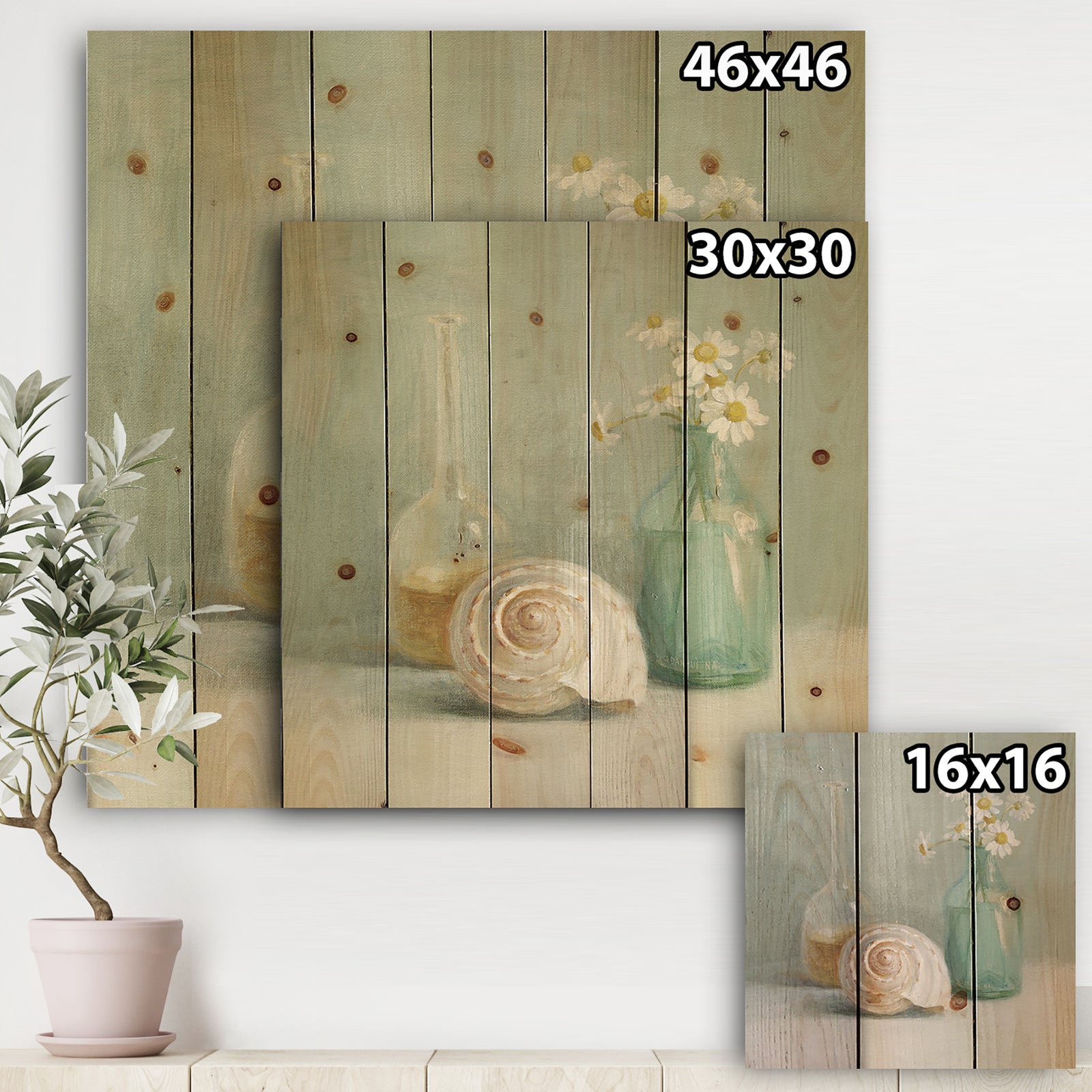 Pastel Bath III - Nautical & Beach Print on Natural Pine Wood