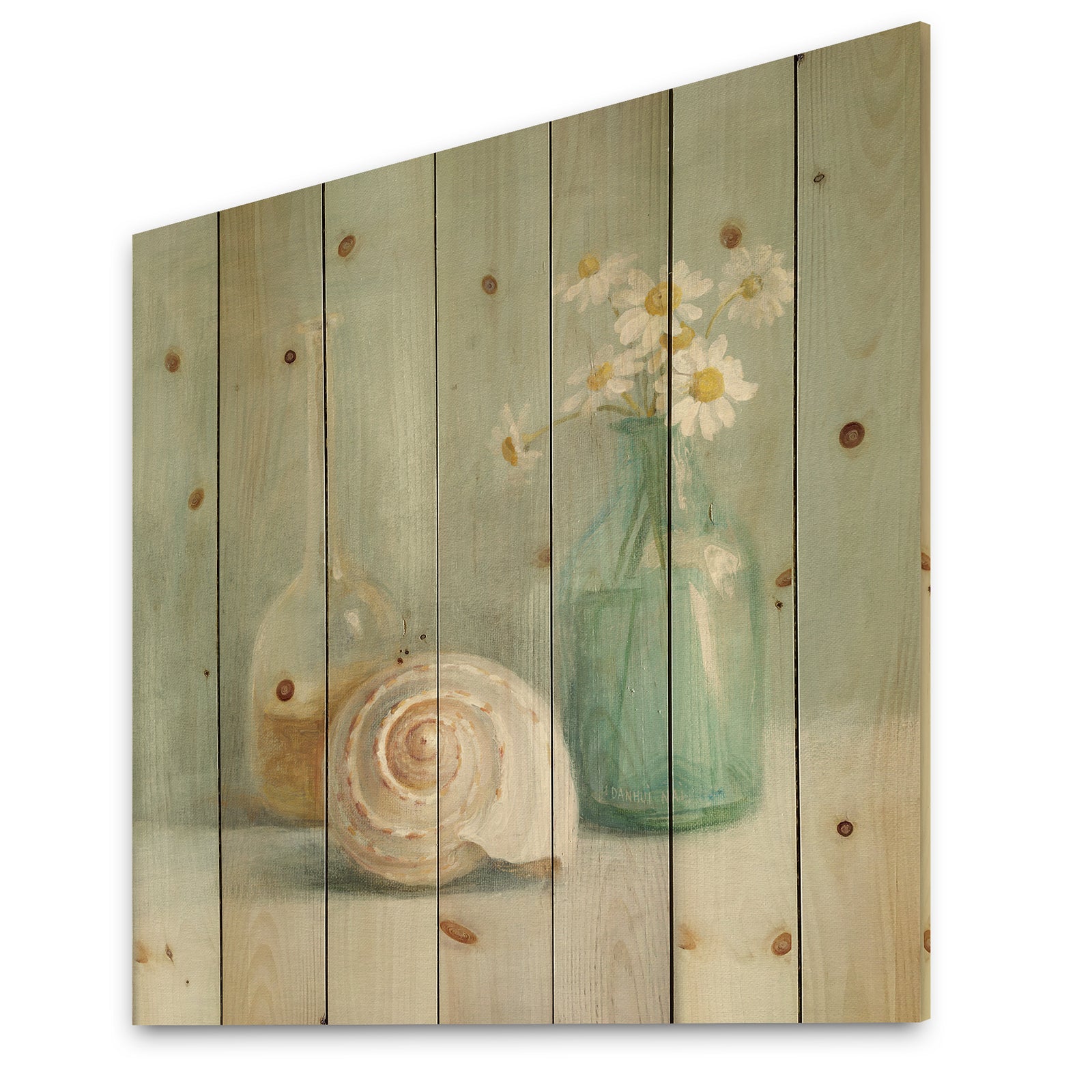 Pastel Bath III - Nautical & Beach Print on Natural Pine Wood