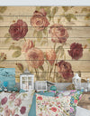 French Roses I - Farmhouse Print on Natural Pine Wood