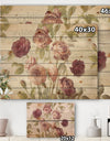 French Roses I - Farmhouse Print on Natural Pine Wood