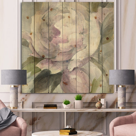 Twilight Peony - Shabby Chic Print on Natural Pine Wood