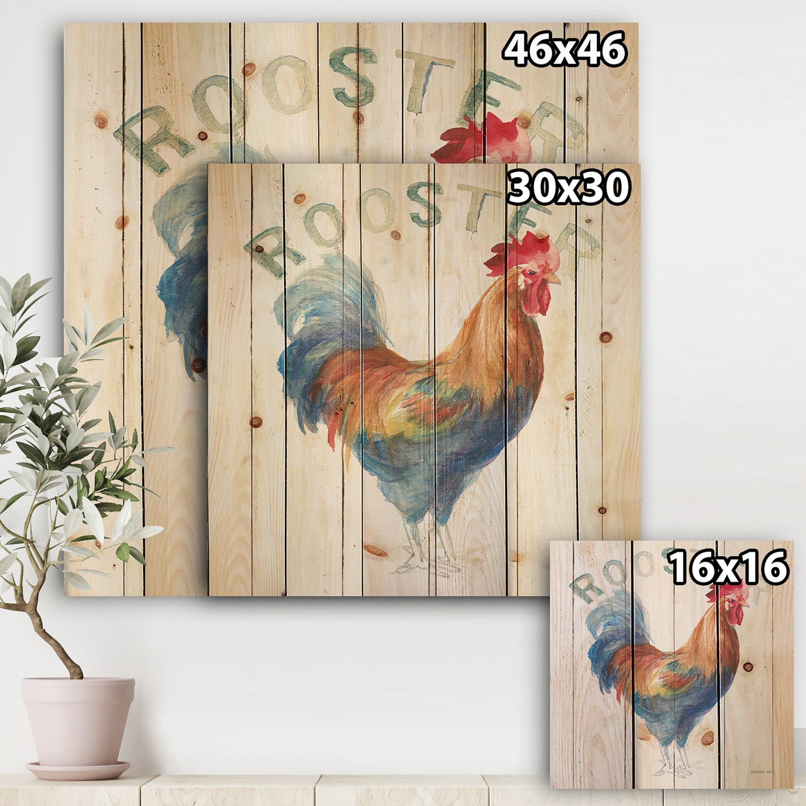 Wood Farm Roaster I - Farmhouse Print on Natural Pine Wood