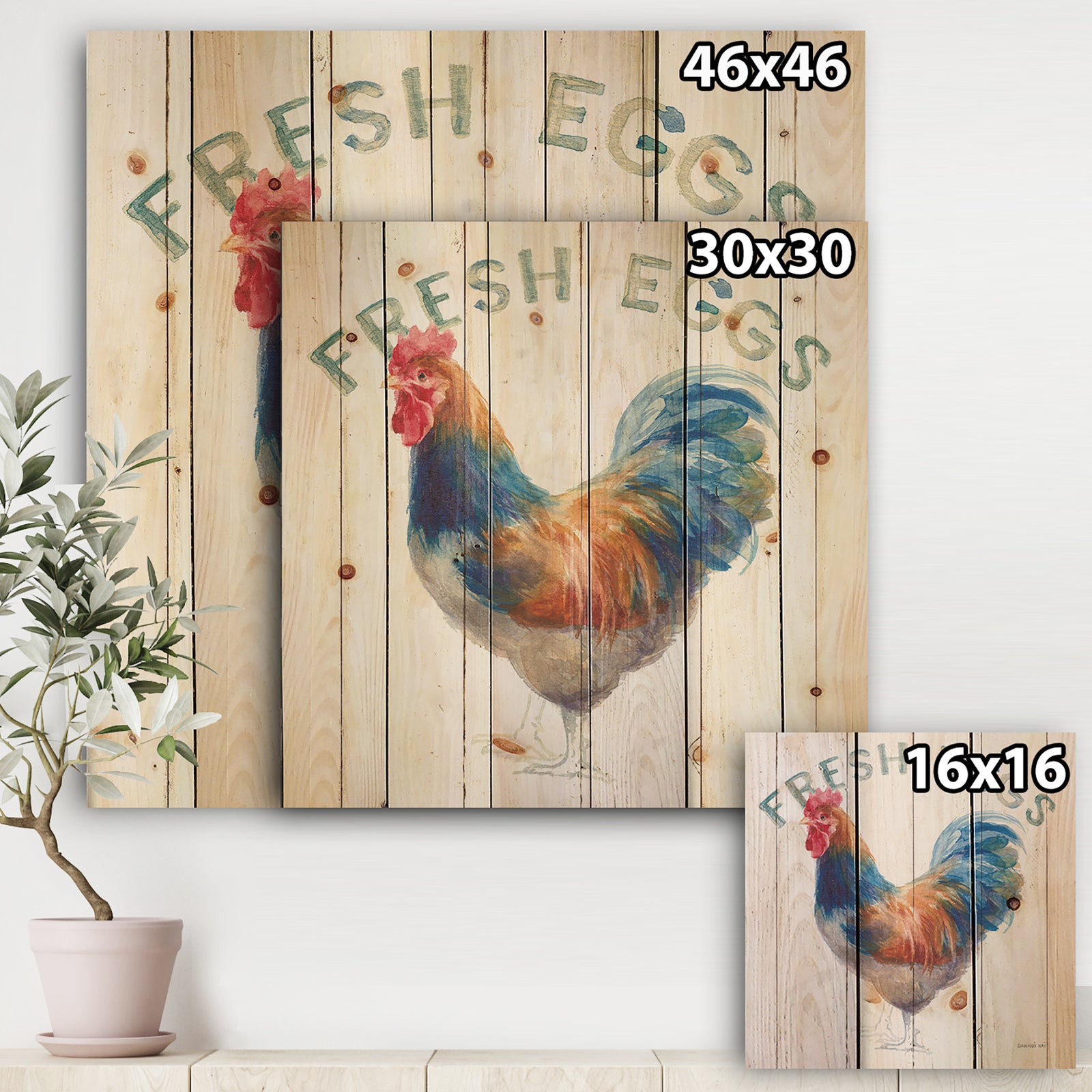 Wood Farm Roaster II - Farmhouse Print on Natural Pine Wood