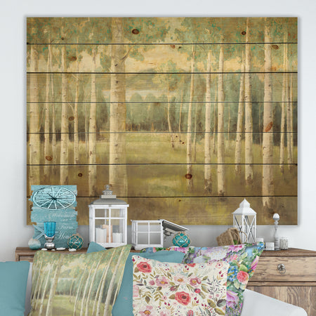 Aspens Neutral Forest - Traditional Print on Natural Pine Wood
