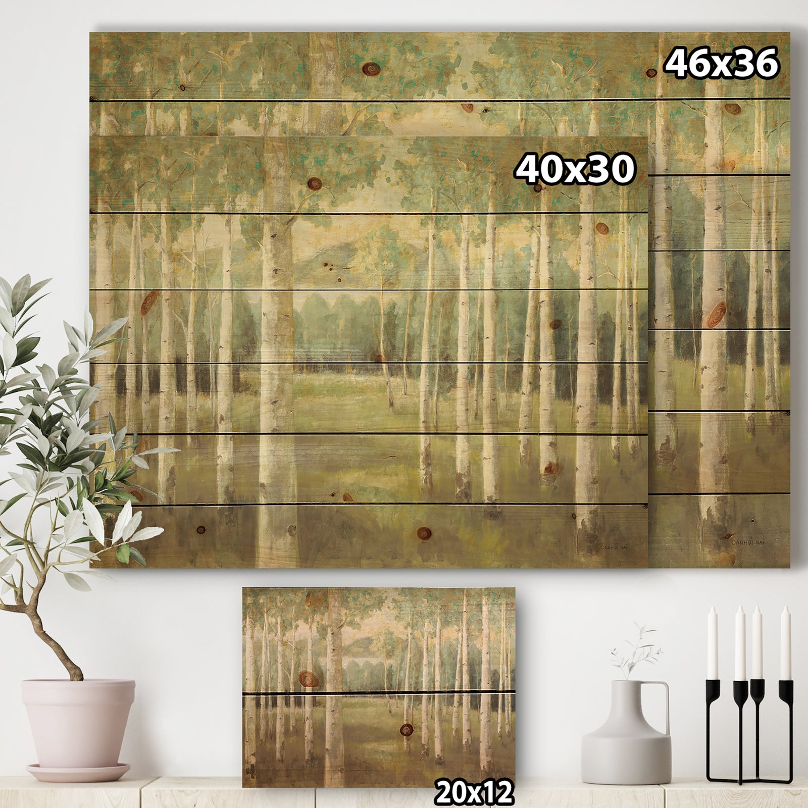Aspens Neutral Forest - Traditional Print on Natural Pine Wood