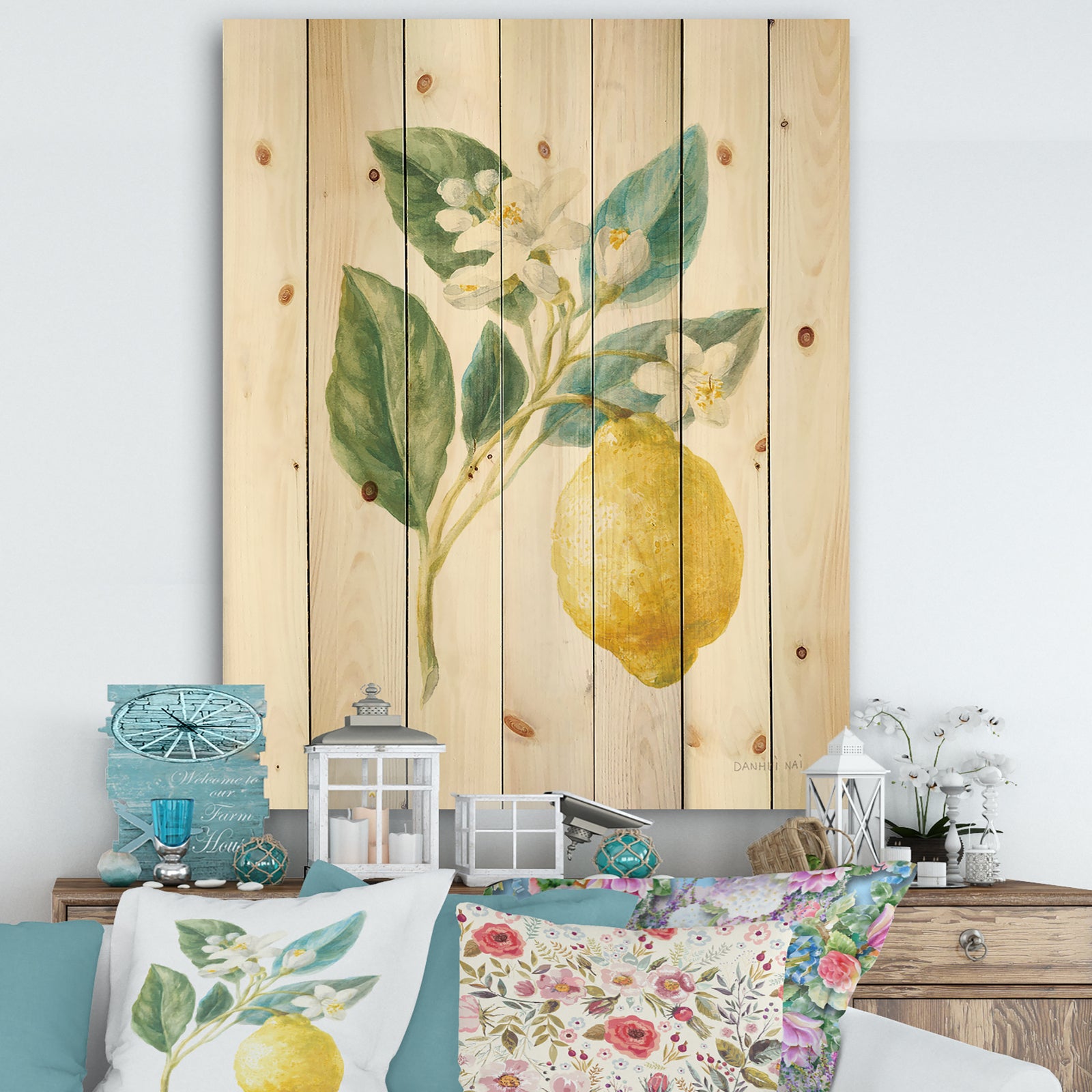 Floursack Lemon I - Cabin & Lodge Print on Natural Pine Wood