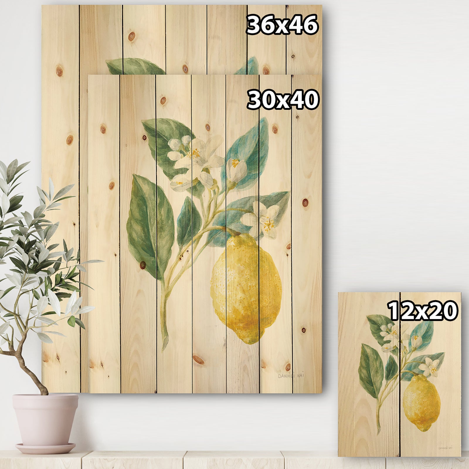 Floursack Lemon I - Cabin & Lodge Print on Natural Pine Wood