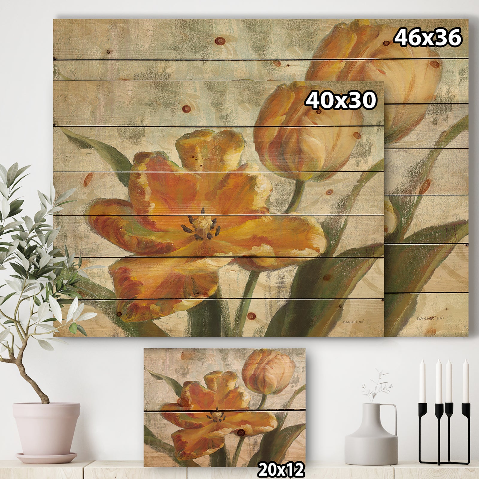 Parrot Tulips I on Ivory - Cabin & Lodge Print on Natural Pine Wood