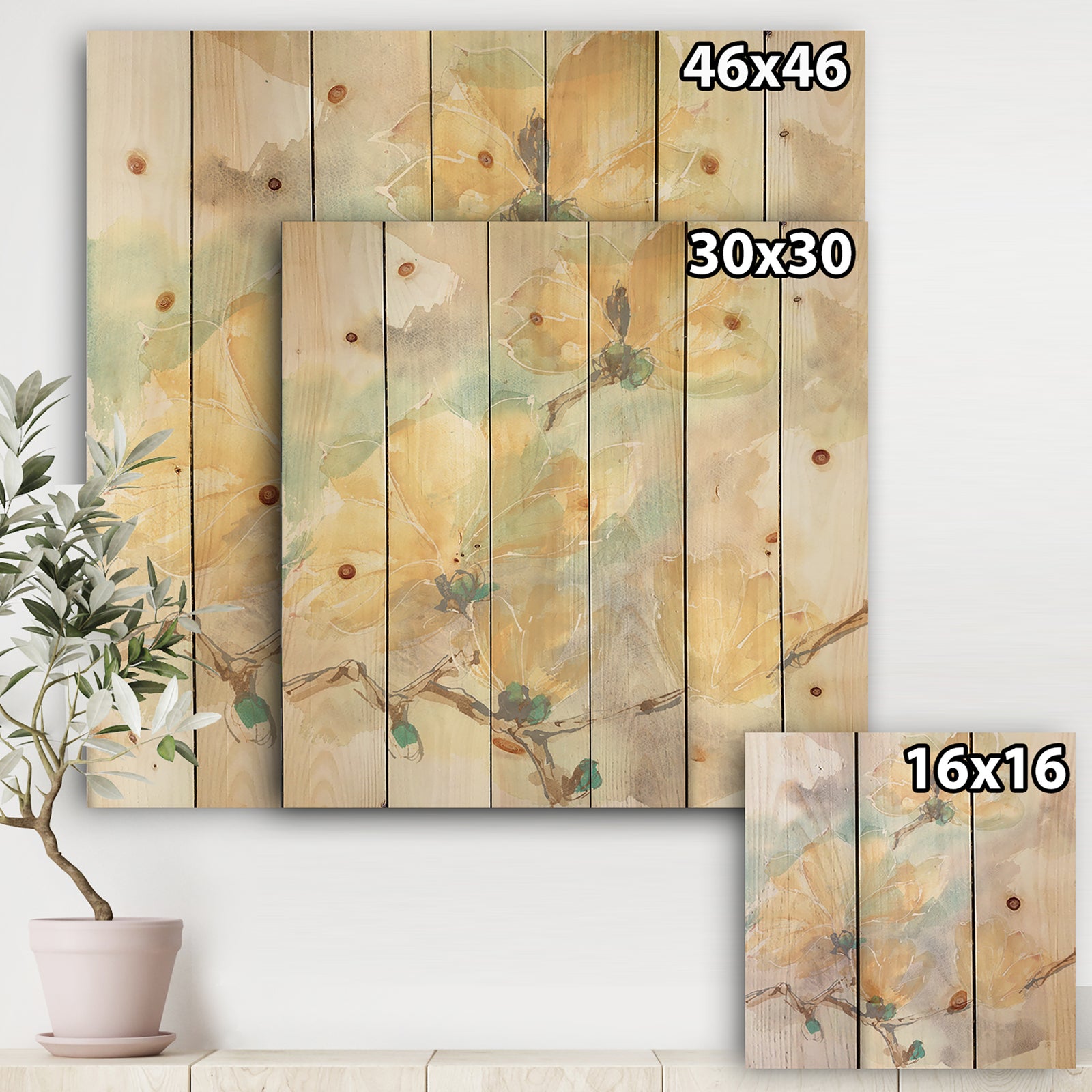 Magnolias in White II - Cabin & Lodge Print on Natural Pine Wood
