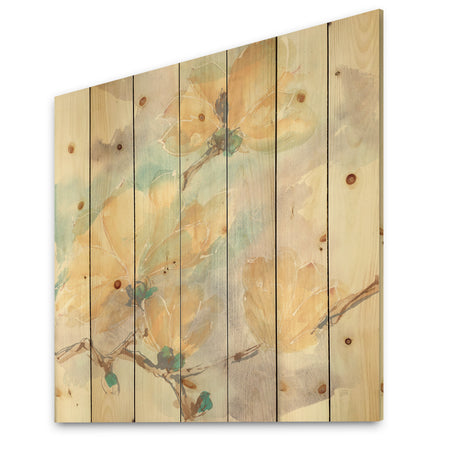 Magnolias in White II - Cabin & Lodge Print on Natural Pine Wood