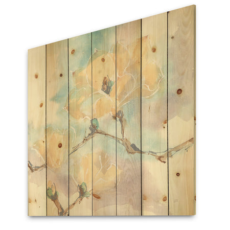 Magnolias in White I - Cabin & Lodge Print on Natural Pine Wood