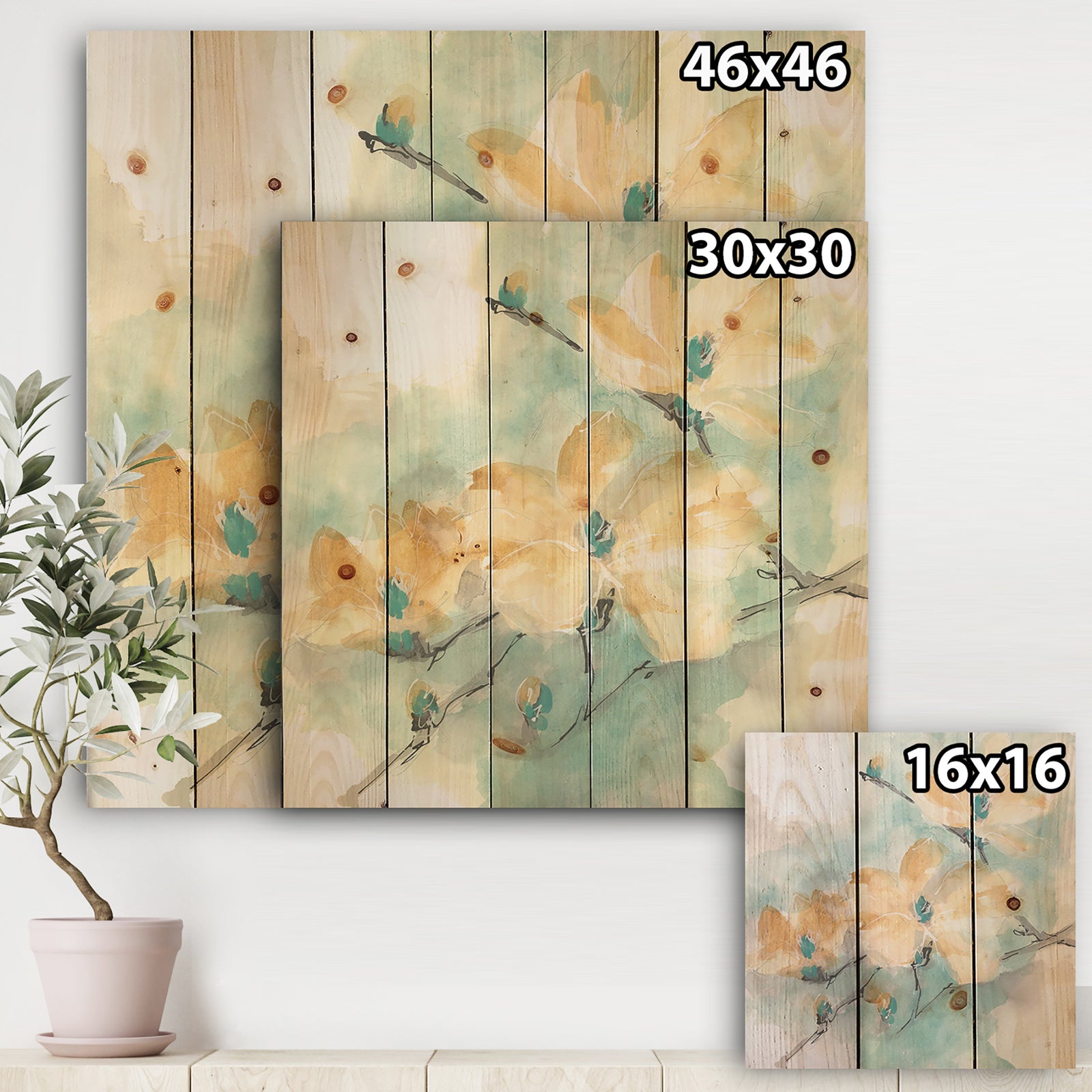 Teal Buds II - Cabin & Lodge Print on Natural Pine Wood
