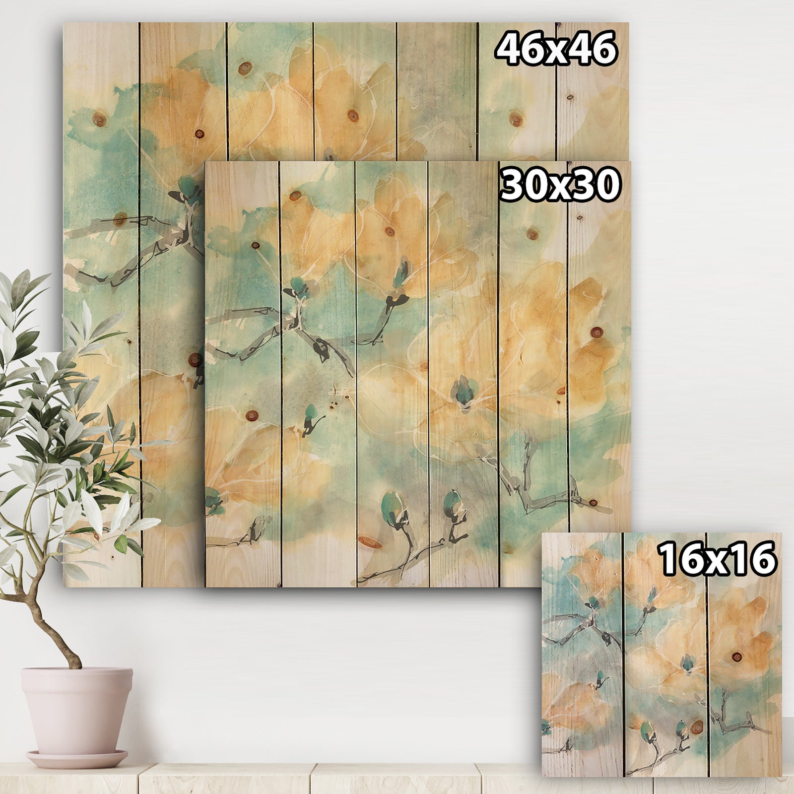 Teal Buds I - Cabin & Lodge Print on Natural Pine Wood